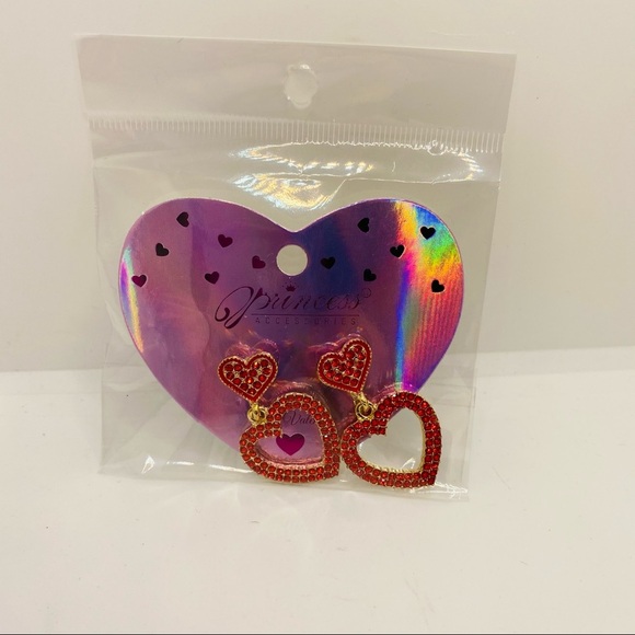 Earrings Hearts Red Rhinestones PIERCED! ADORABLE - Picture 9 of 9